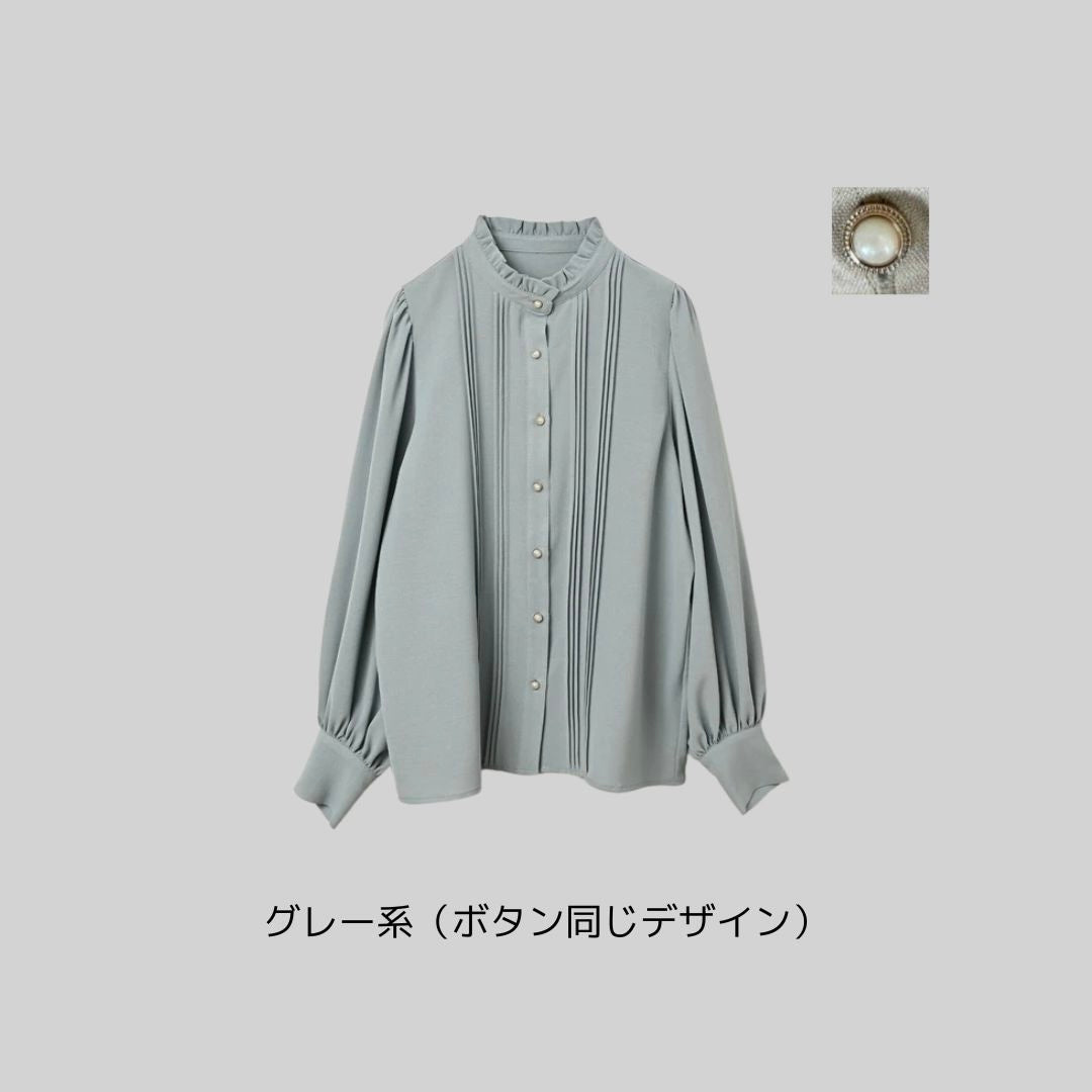 【再再再…入荷】ボタンデザインが全部違うタックブラウス&違わないバージョン