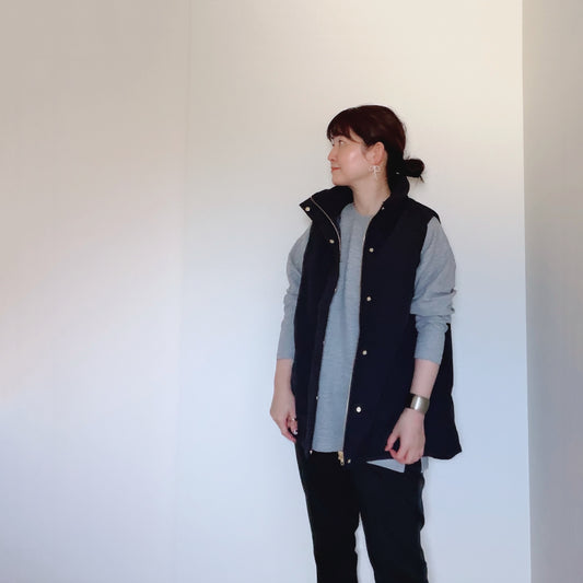 【再々入荷】撥水加工の中綿ネイビーベスト(コーデセット有り)