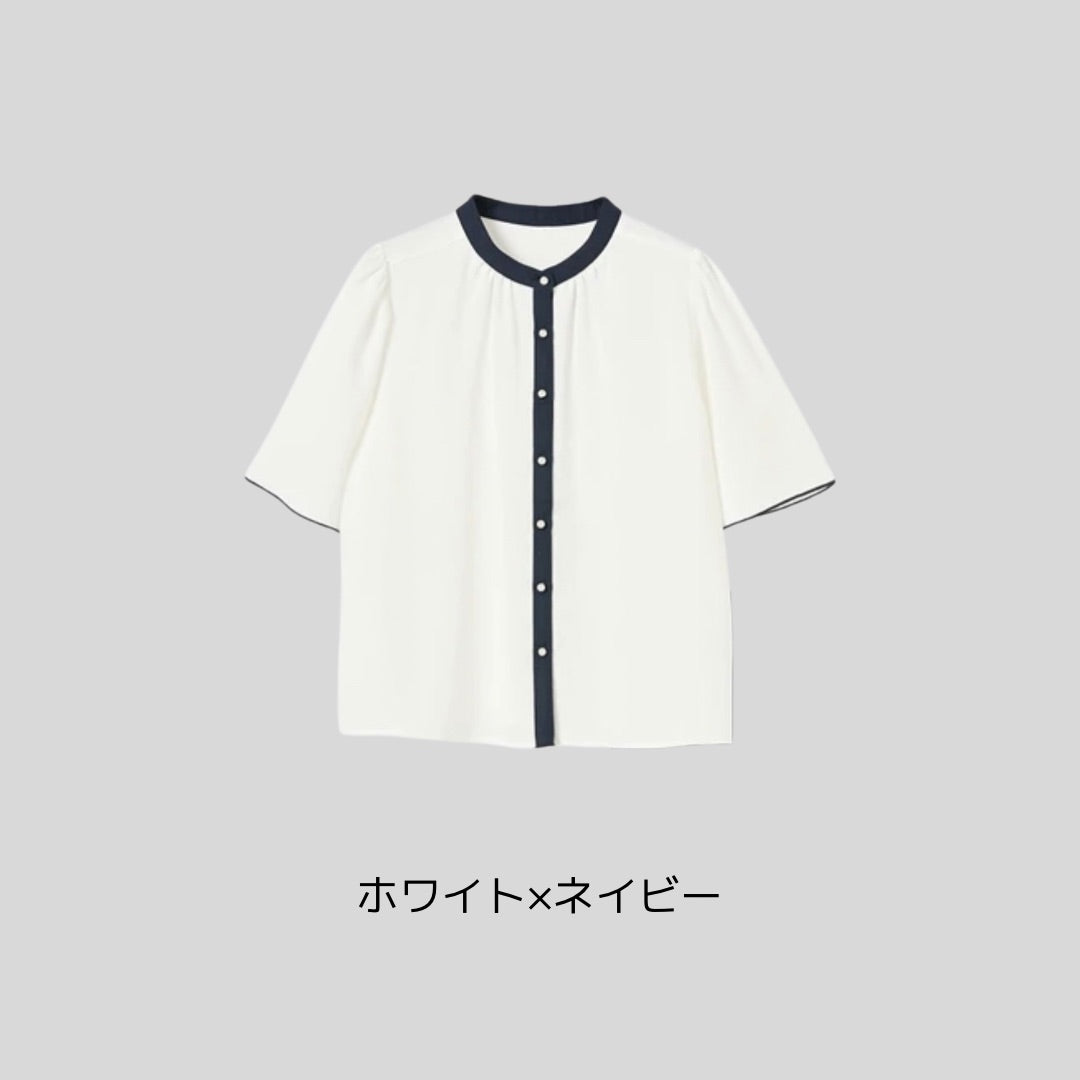 【再入荷&新色】半袖ブラウス、シンプルバイカラー