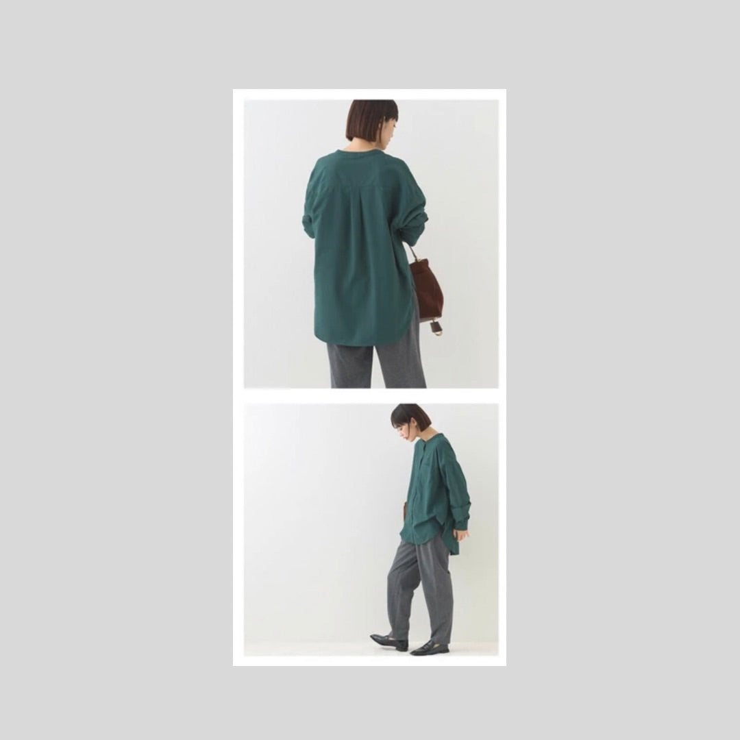 バンドカラーのテックコットンシャツ