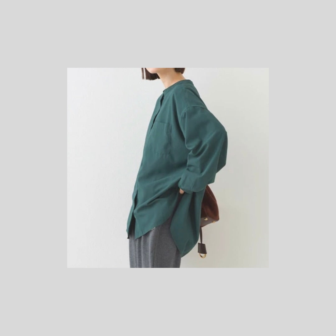 バンドカラーのテックコットンシャツ