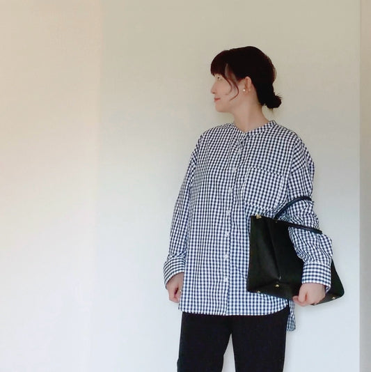 バンドカラーのテックコットンシャツ