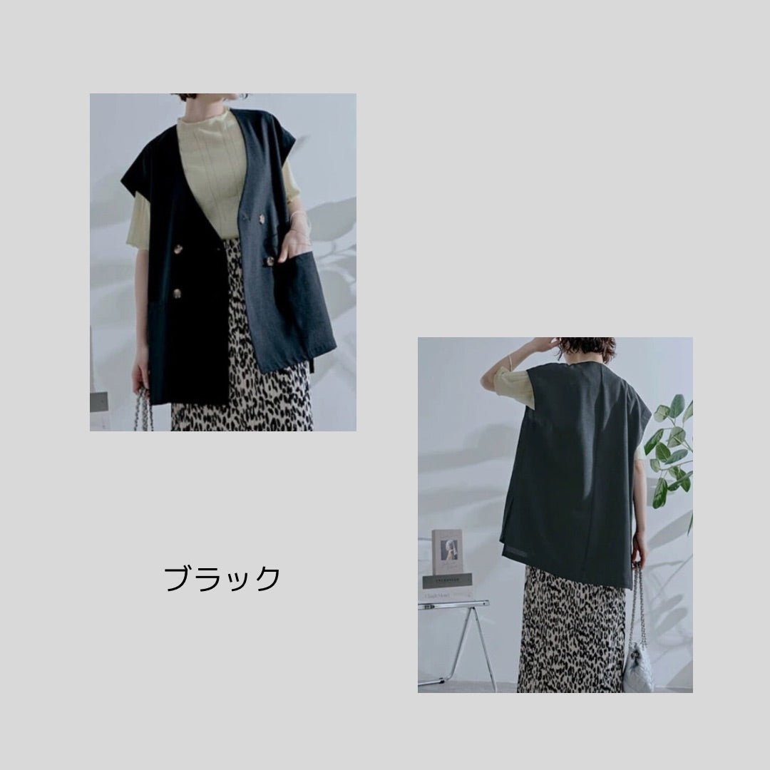 【ブラック登場】あの半袖ジャケットと同素材♪ジレとジャケットの間アイテム