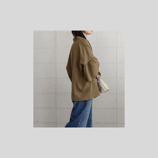 【モカ再入荷】フレアスリーブな秋のシャツブラウス