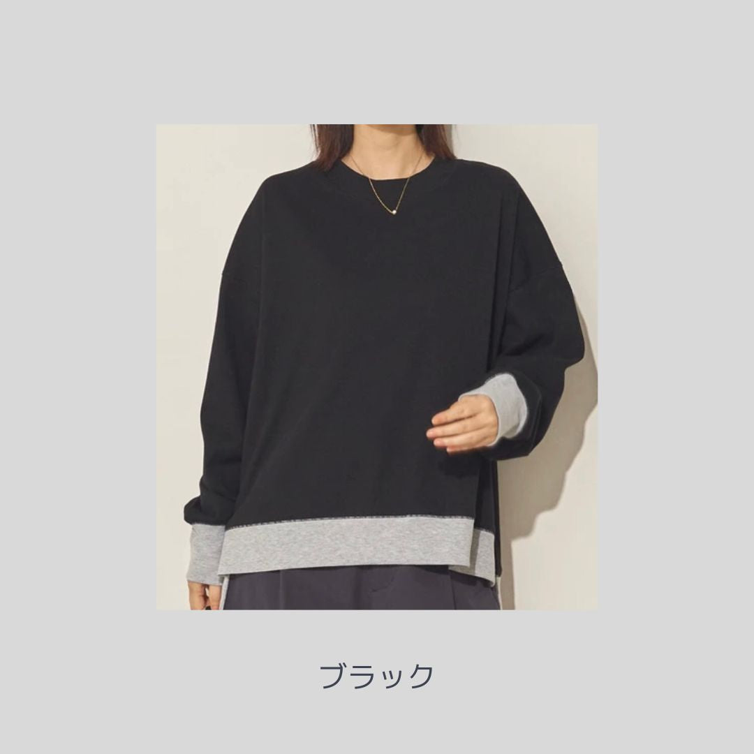 大人の配色リブトップス
