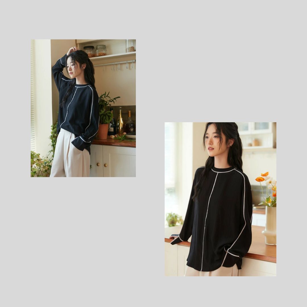 【再入荷&新色】リールでちらっと出ていた、薄手パイピングブラウス