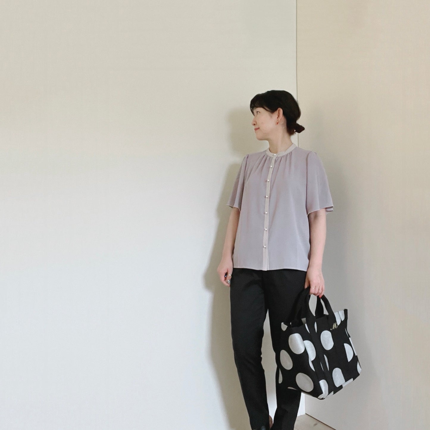 【再々入荷】半袖ブラウス、シンプルバイカラー