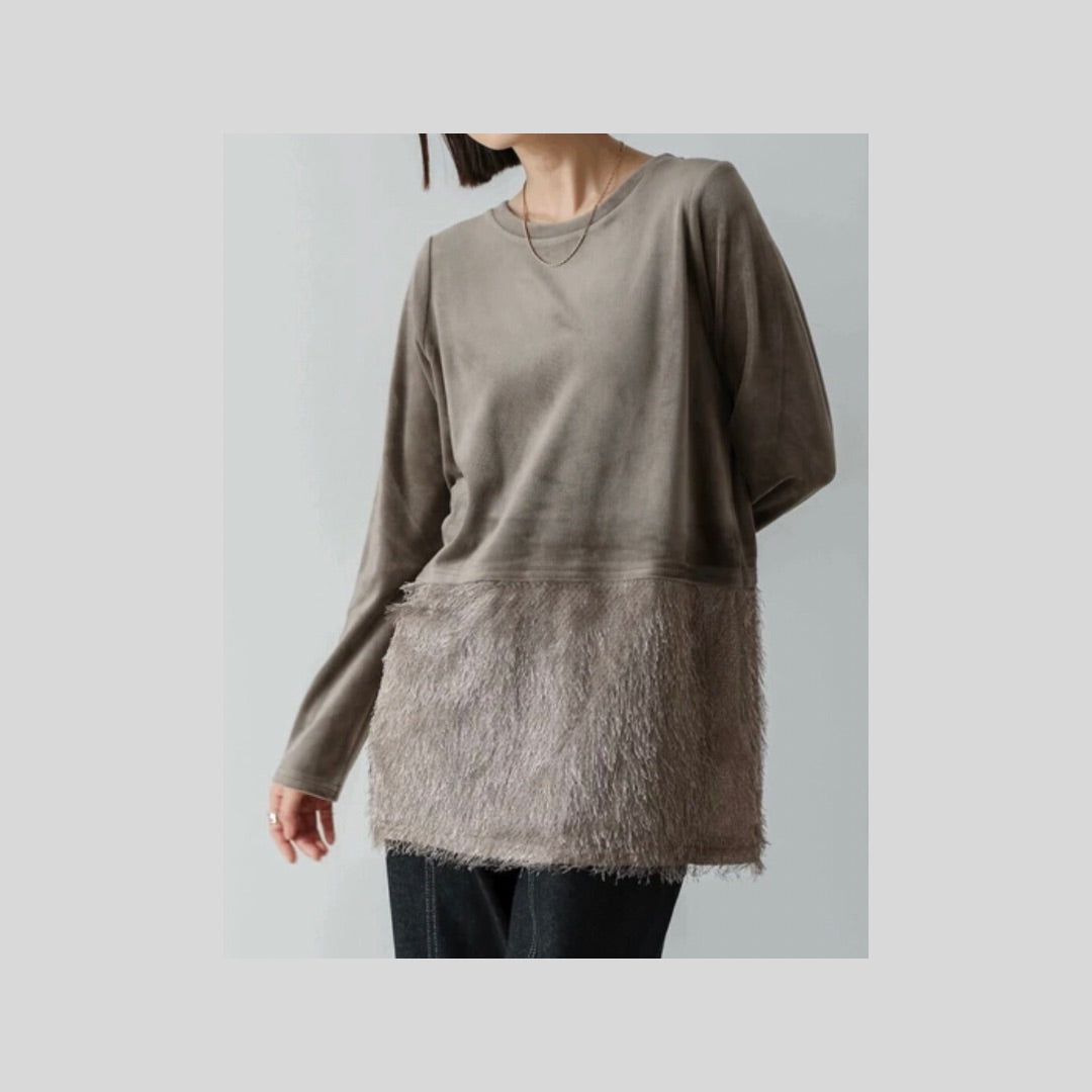 【完売色 再入荷】短い丈の重ね着にも！シャギー付きカットソー