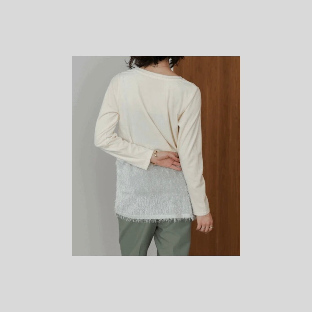 【完売色 再入荷】短い丈の重ね着にも！シャギー付きカットソー