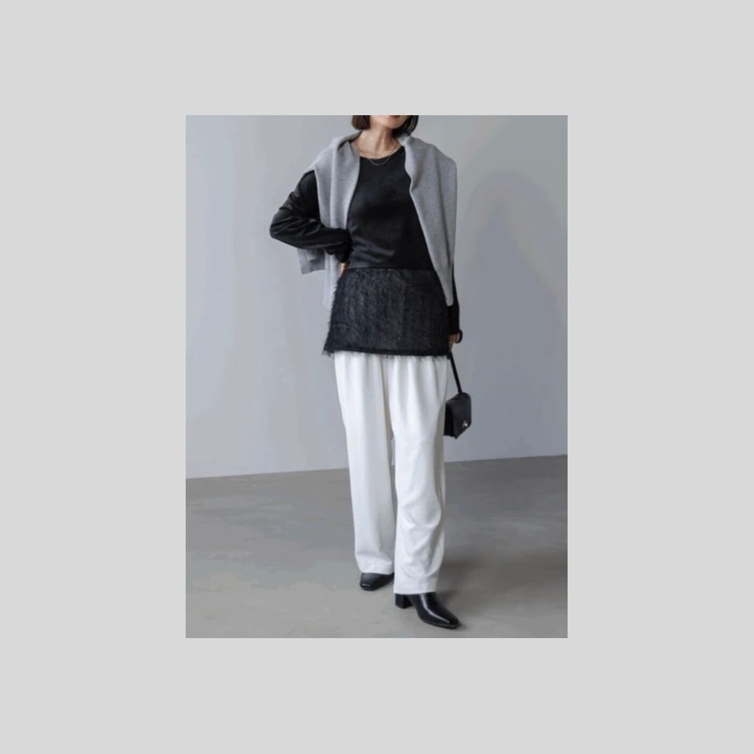 【完売色 再入荷】短い丈の重ね着にも！シャギー付きカットソー