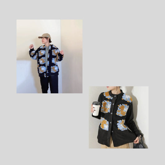 花柄×シンプルブルゾンと、同柄フリースカーディガンのページ