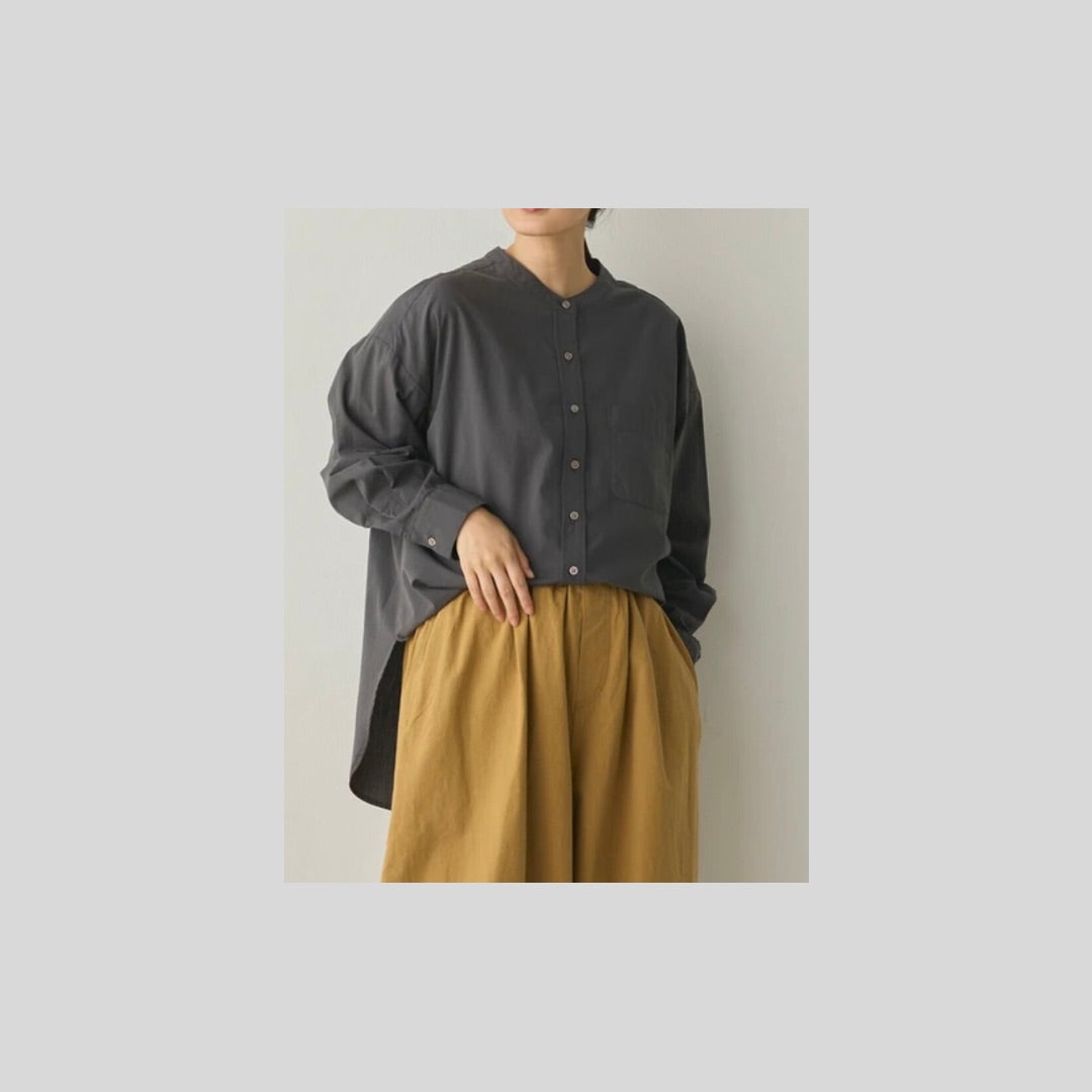 【新色登場】バンドカラーのテックコットンシャツ