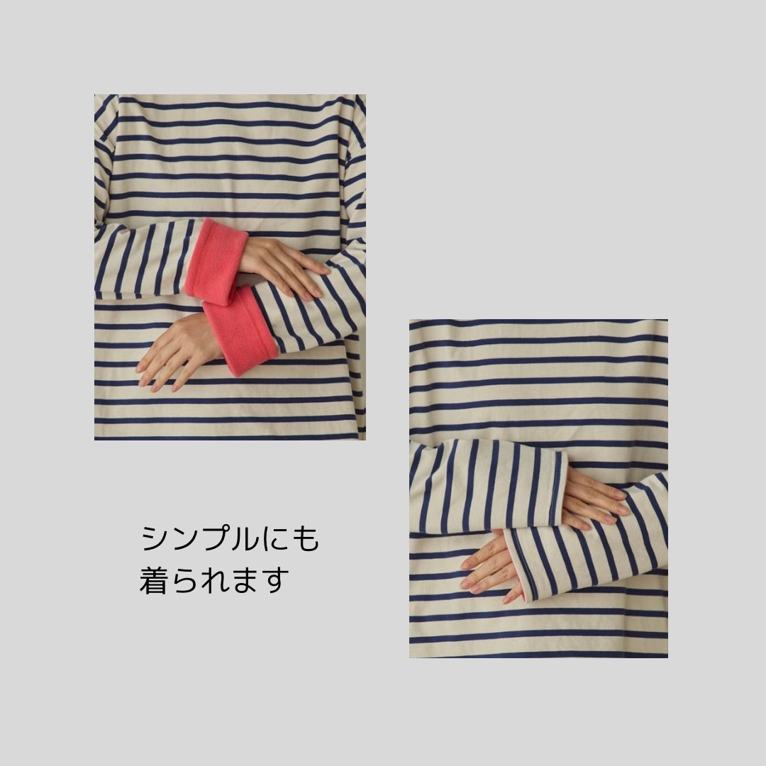 裏がフリースでカラー♪袖ちょい見せokなボーダートップス