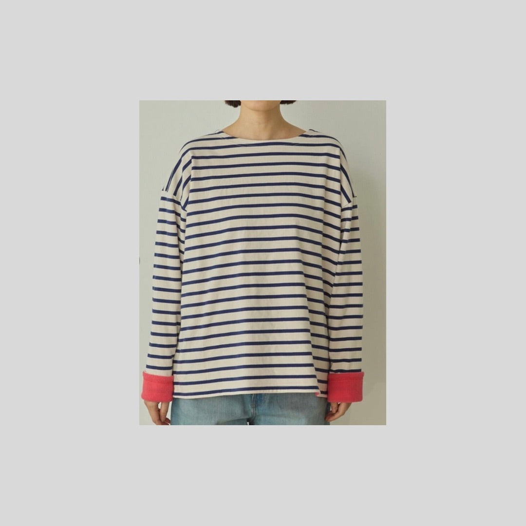 裏がフリースでカラー♪袖ちょい見せokなボーダートップス