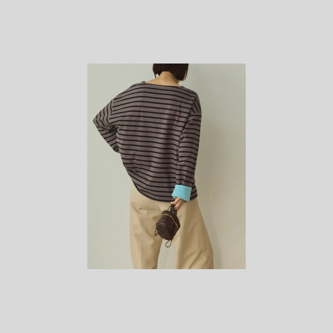 裏がフリースでカラー♪袖ちょい見せokなボーダートップス