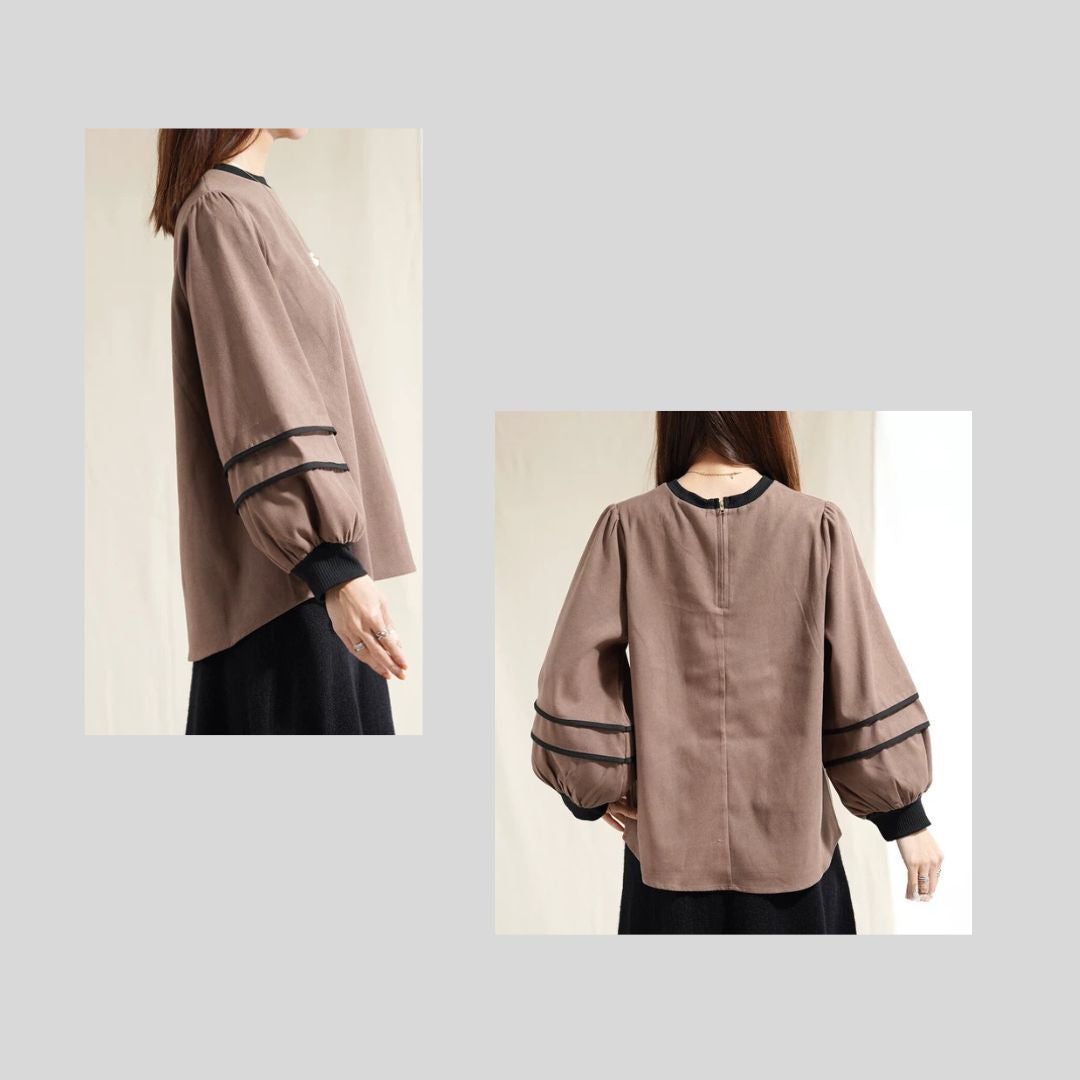 袖パイピングがかわいいブラウス