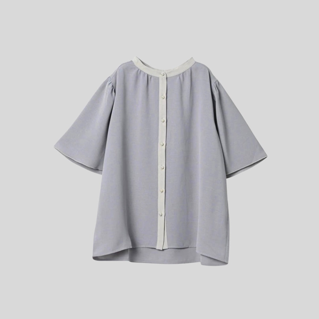 【再々入荷】半袖ブラウス、シンプルバイカラー