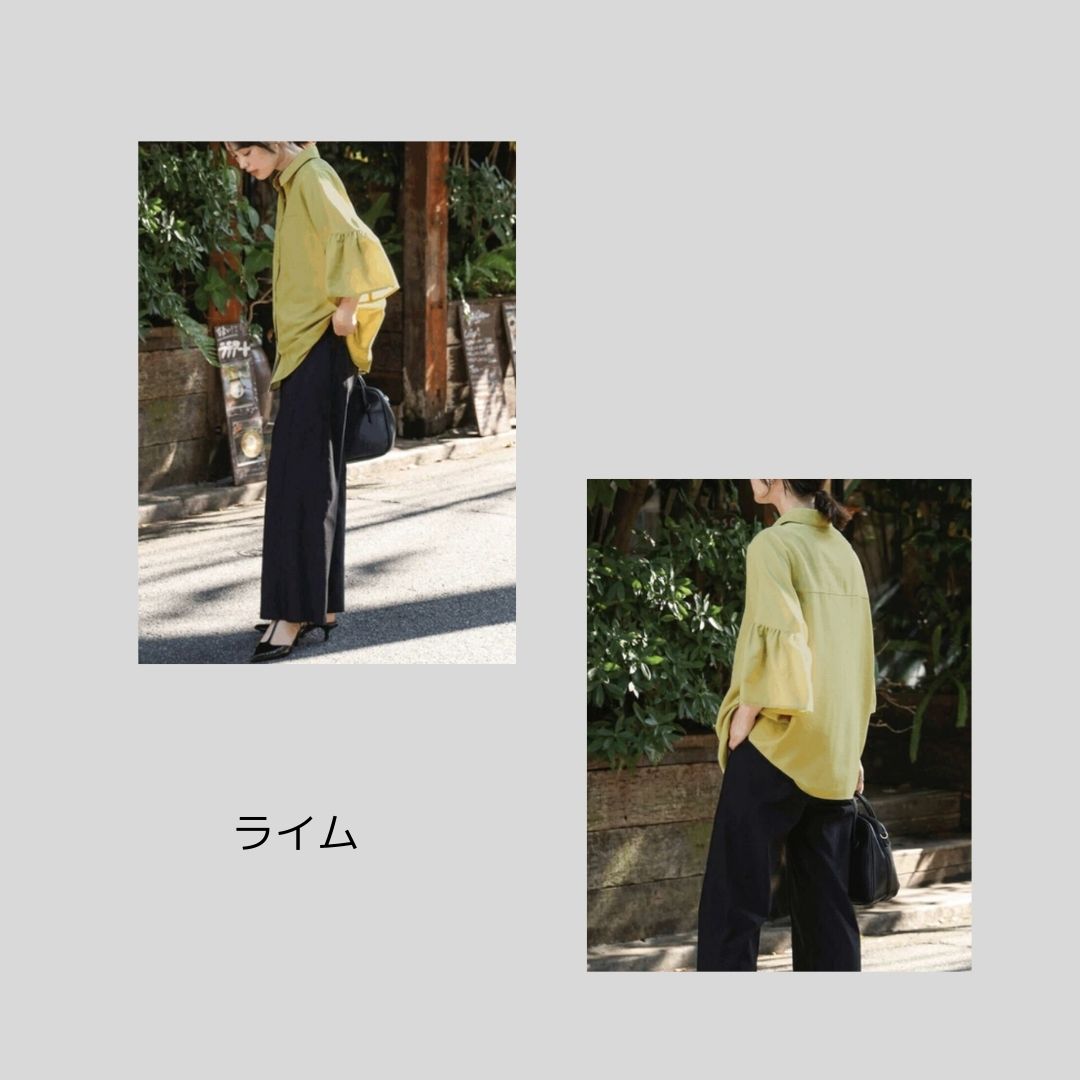 【モカ再入荷】フレアスリーブな秋のシャツブラウス