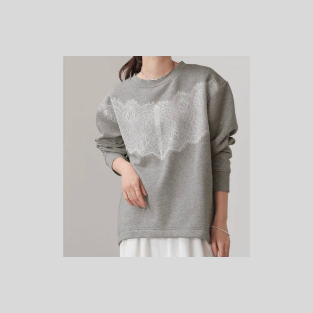【再入荷&新色】レースがポイントのきれいめスウェット（裏起毛）
