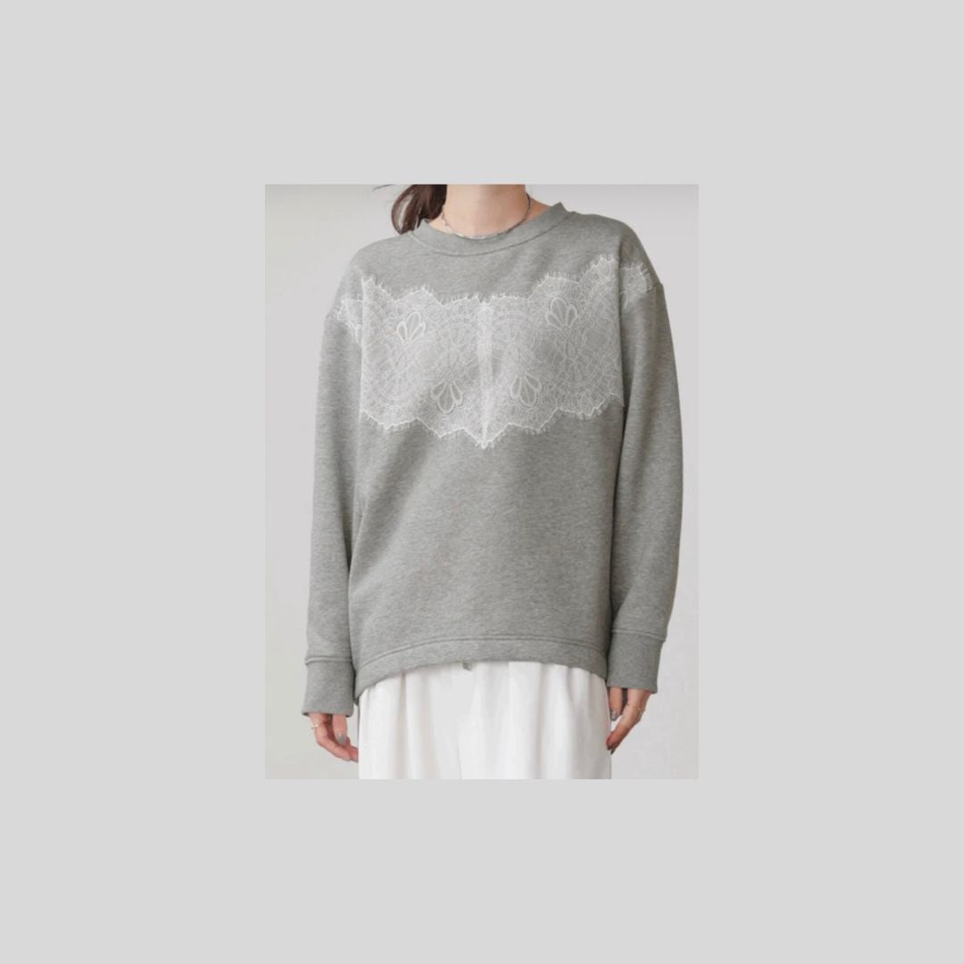 【再入荷&新色】レースがポイントのきれいめスウェット（裏起毛）