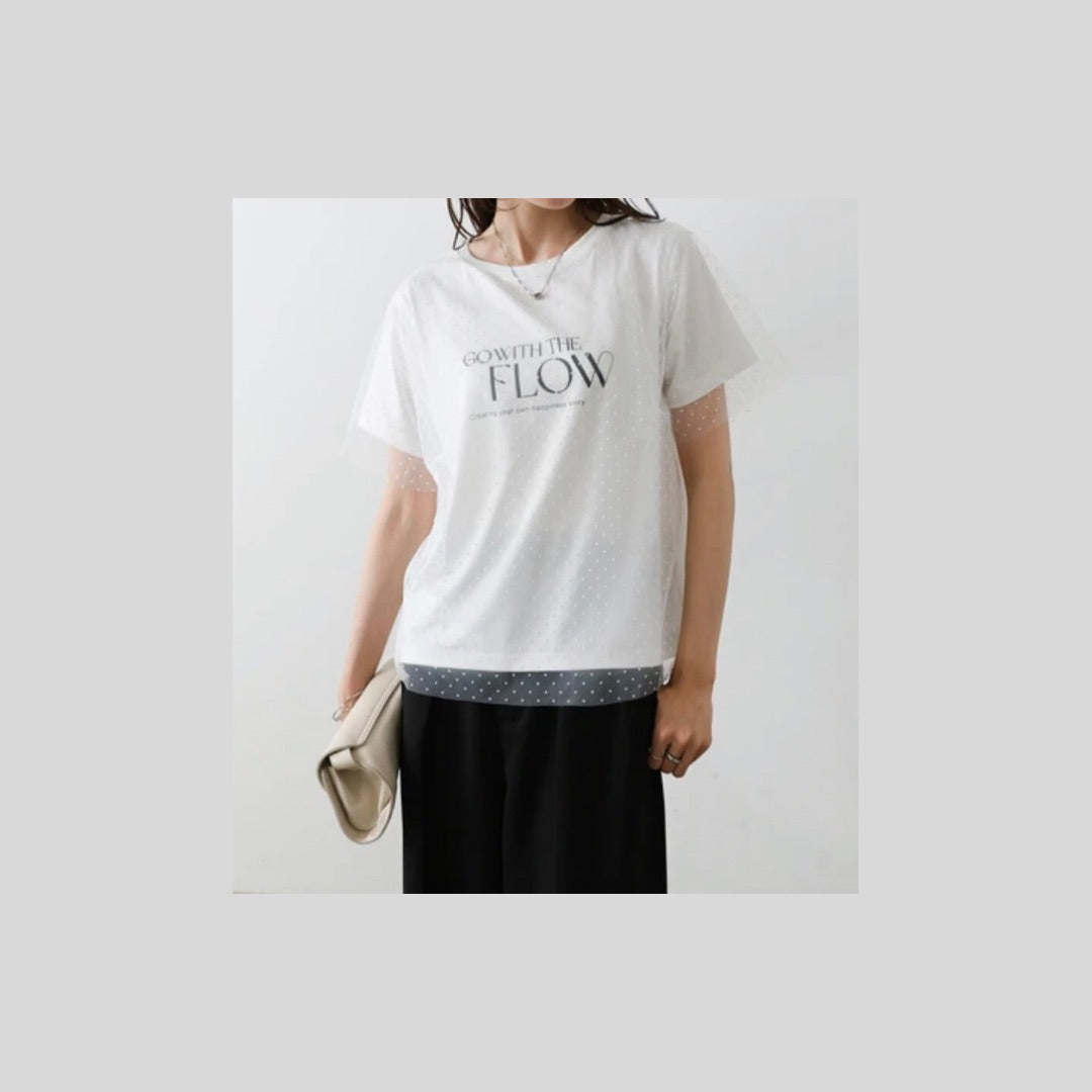 ドットチュールのレイヤードTシャツ