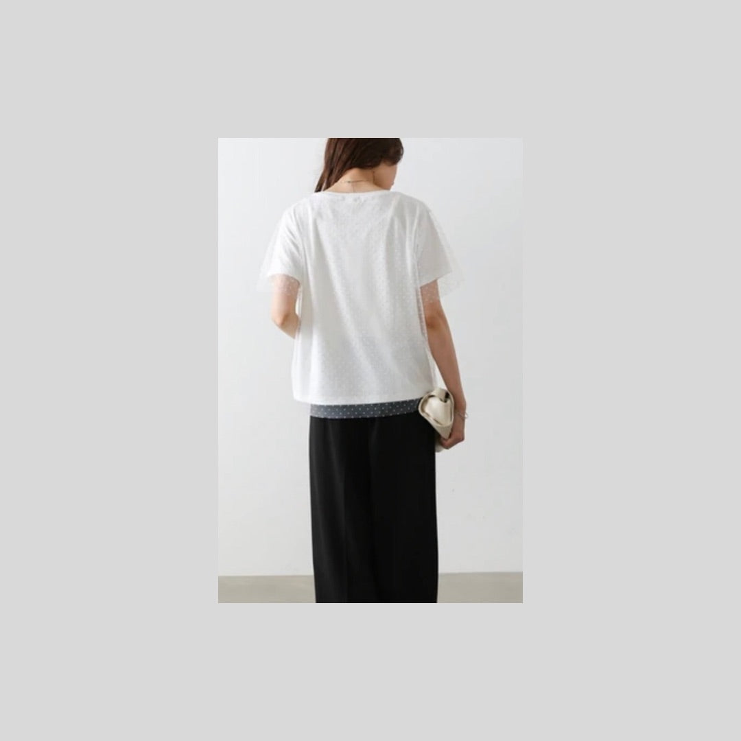 ドットチュールのレイヤードTシャツ