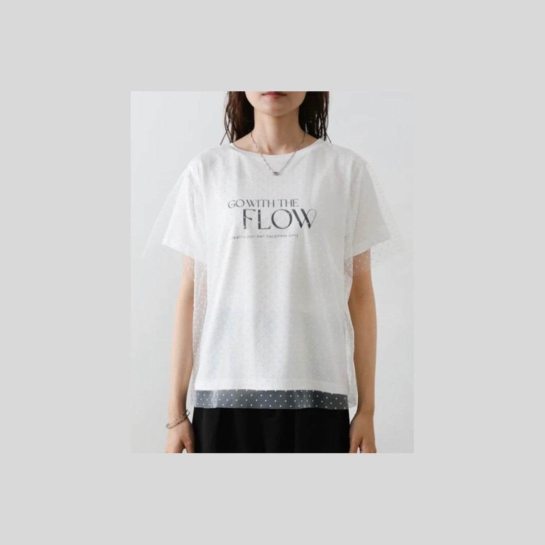 ドットチュールのレイヤードTシャツ