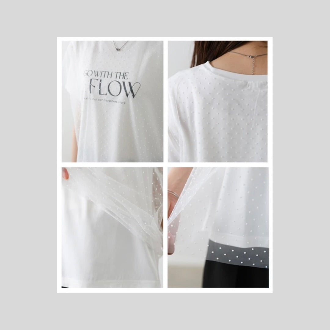 ドットチュールのレイヤードTシャツ