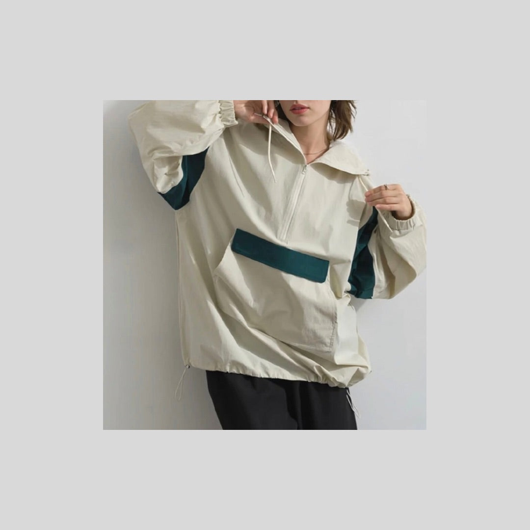 撥水加工のハーフZIPパーカー