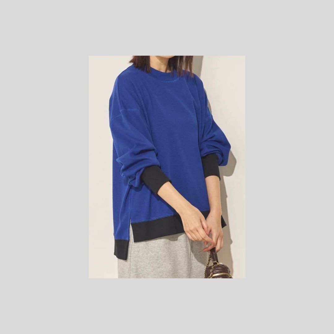 大人の配色リブトップス