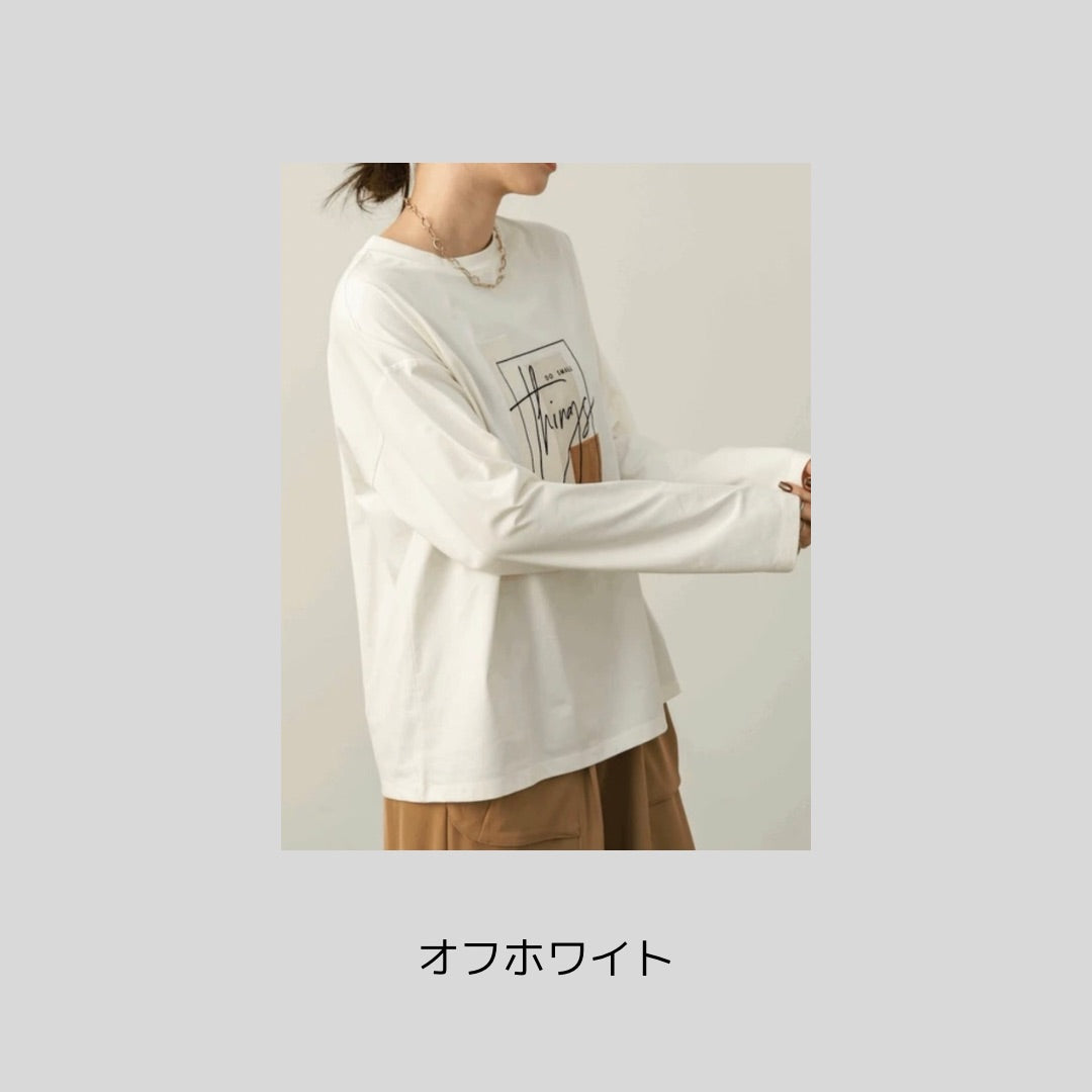 スウェード素材をコラージュ、雰囲気のあるロングTシャツ
