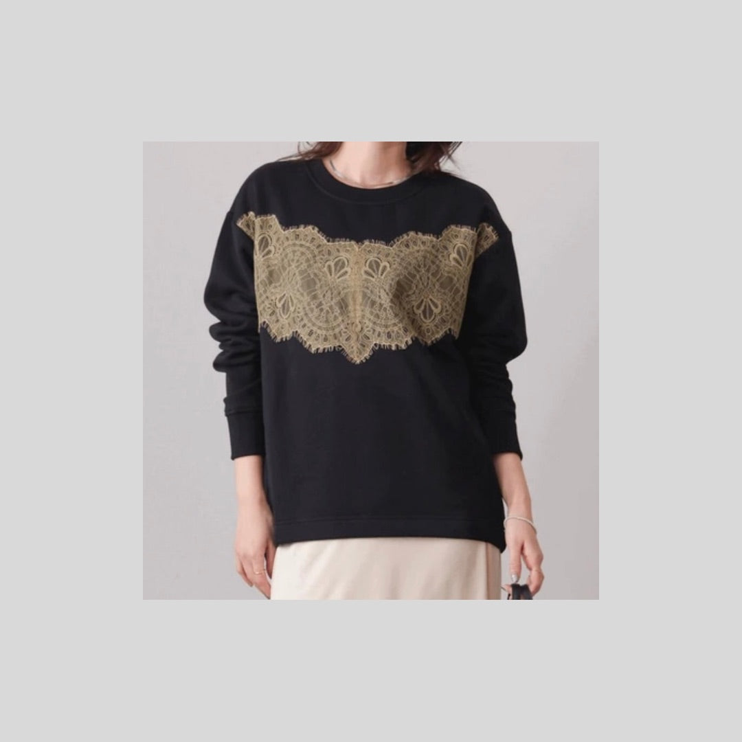 【再入荷&新色】レースがポイントのきれいめスウェット（裏起毛）