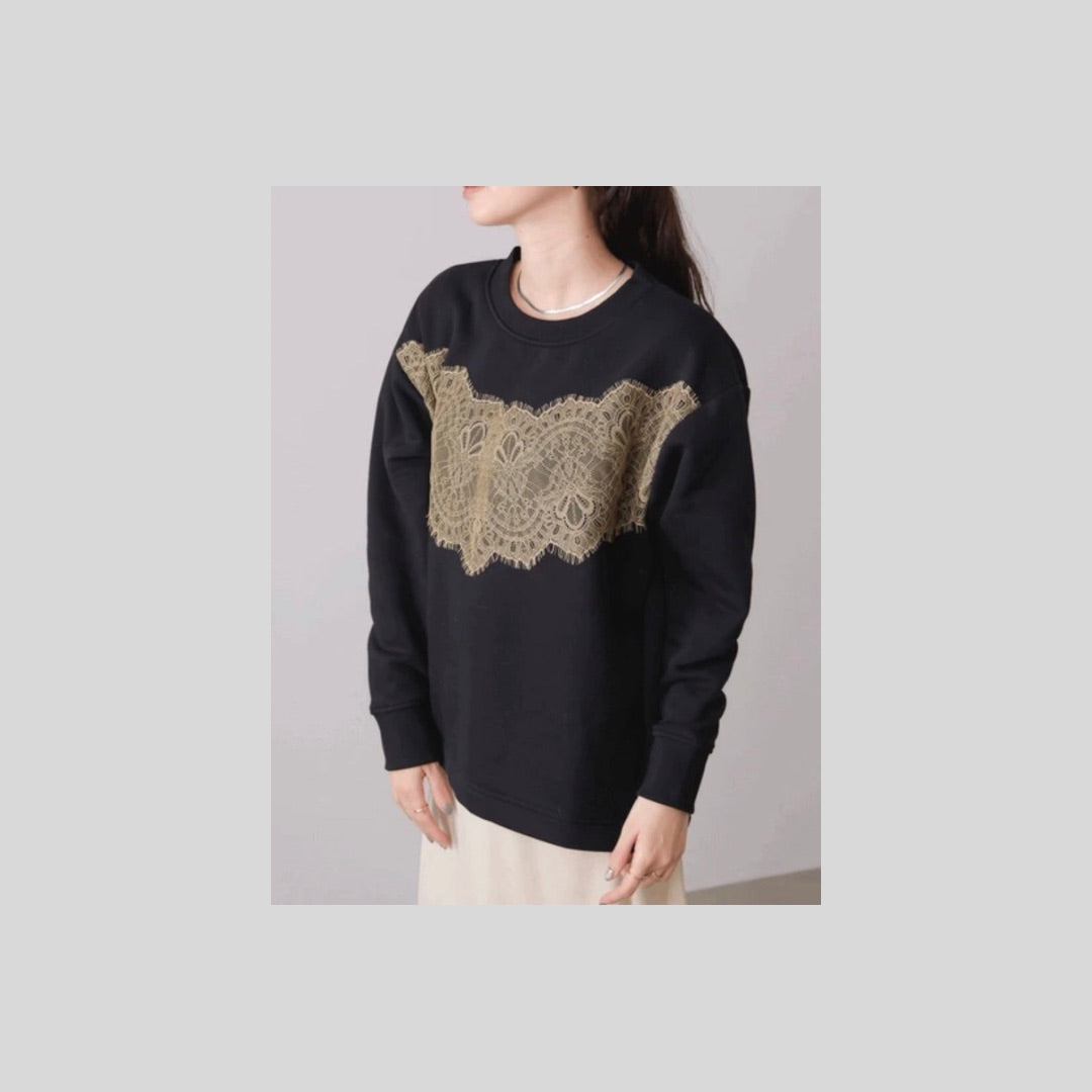【再入荷&新色】レースがポイントのきれいめスウェット（裏起毛）
