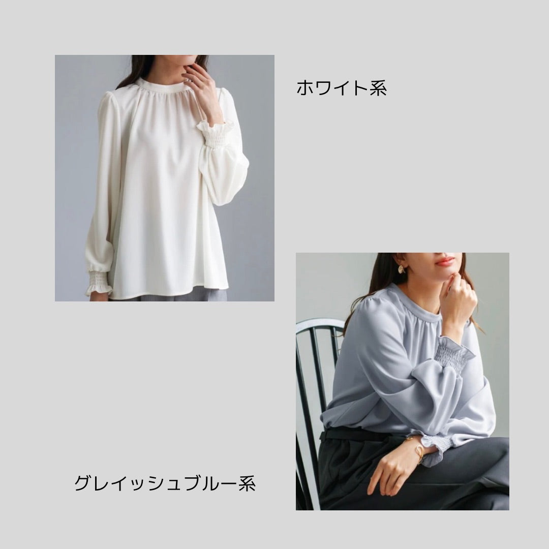 シンプルな袖口シャーリングブラウス