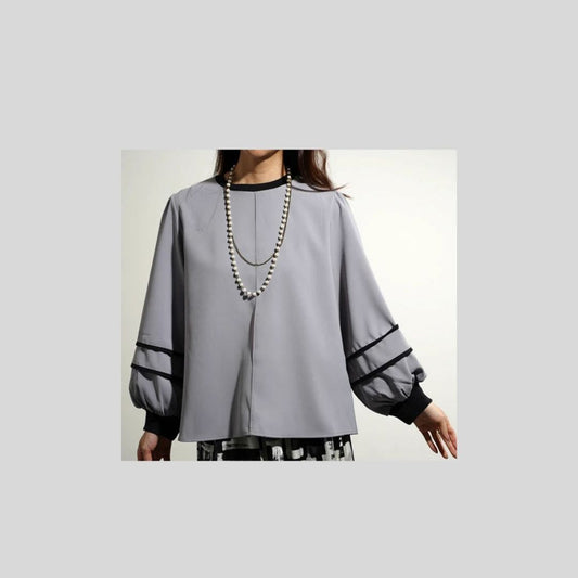 【無地のみ再入荷】花柄&無地、袖パイピングがかわいいブラウス